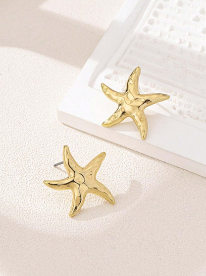 Pair Stylish Elegant Asymmetrical Starfish Stud Earrings With Ocean Theme