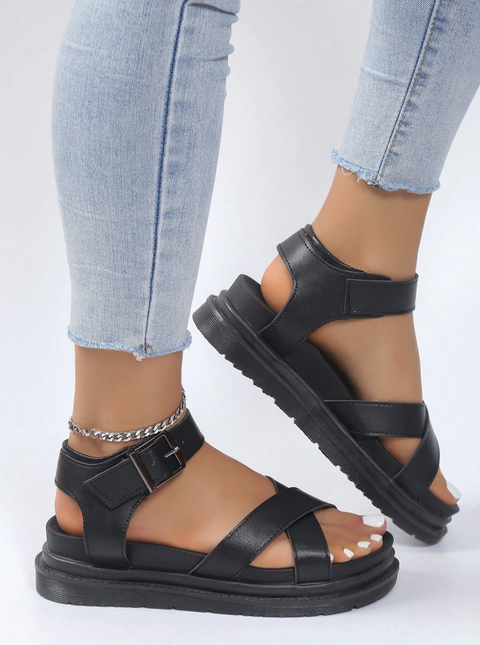 Black Criss-Cross Platform Sandals