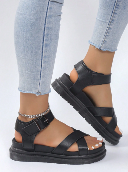 Black Criss-Cross Platform Sandals
