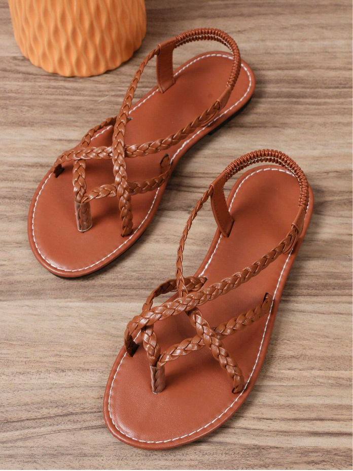 Woven Brown Boho Flat Sandals