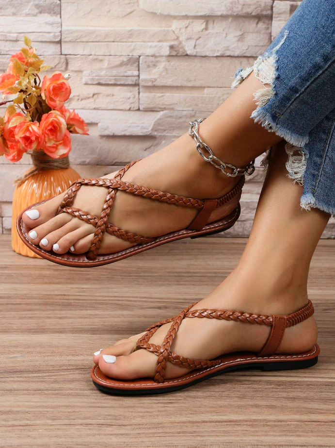 Woven Brown Boho Flat Sandals