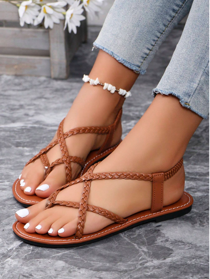 Woven Brown Boho Flat Sandals