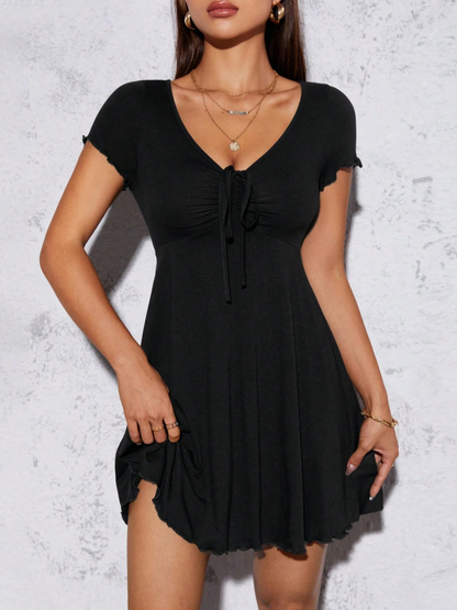 Black Drawstring Mini Dress