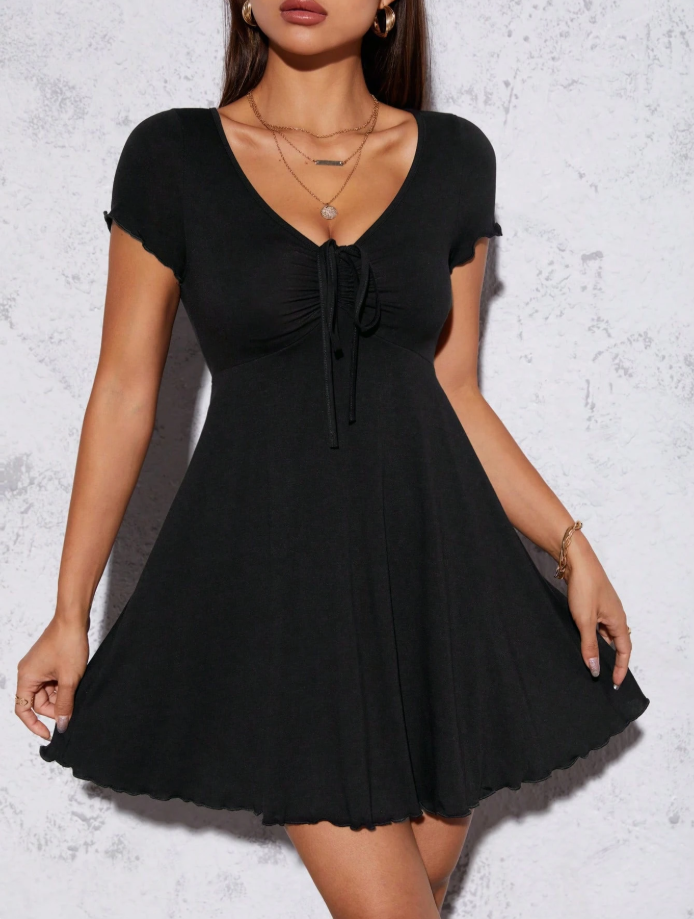 Black Drawstring Mini Dress