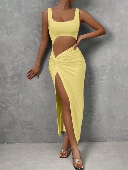 Twist-Front Cutout Maxi Dress in Yellow
