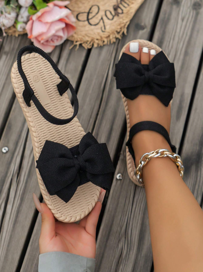Elegant Black Butterfly Bow Fabric Sandals