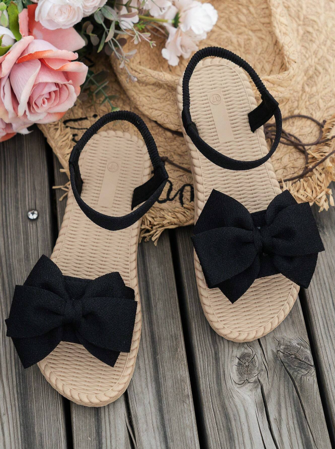 Elegant Black Butterfly Bow Fabric Sandals