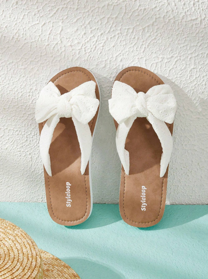 Bow Decor Cross Strap Slippers