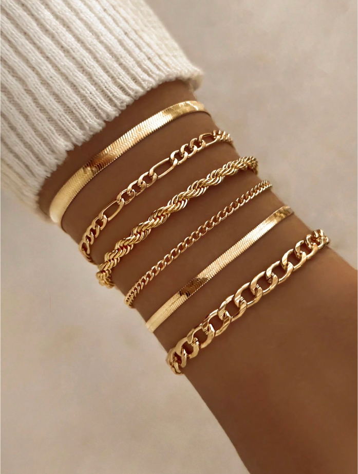 6-Piece Gold Chain Bracelet Set&nbsp;