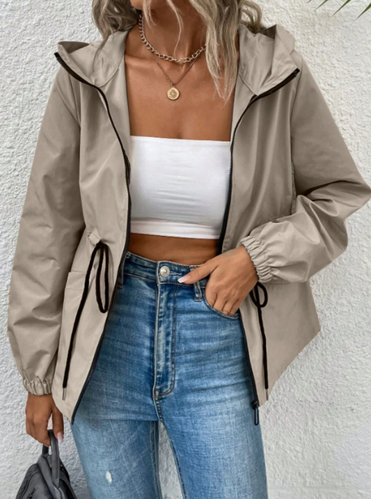 Chiquease Drawstring Waist Hooded Jacket