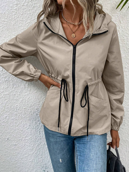 Chiquease Drawstring Waist Hooded Jacket