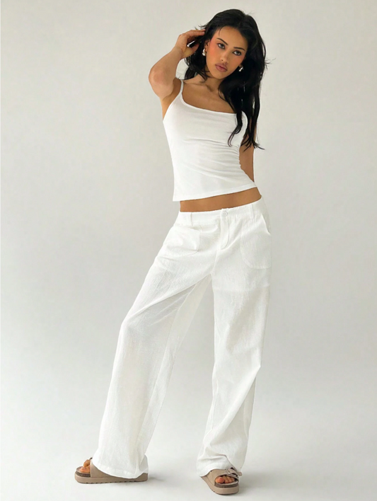 White Cotton Wide-Leg Pants