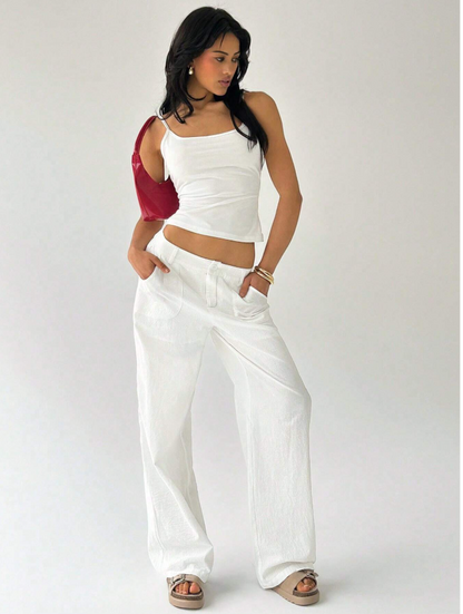 White Cotton Wide-Leg Pants
