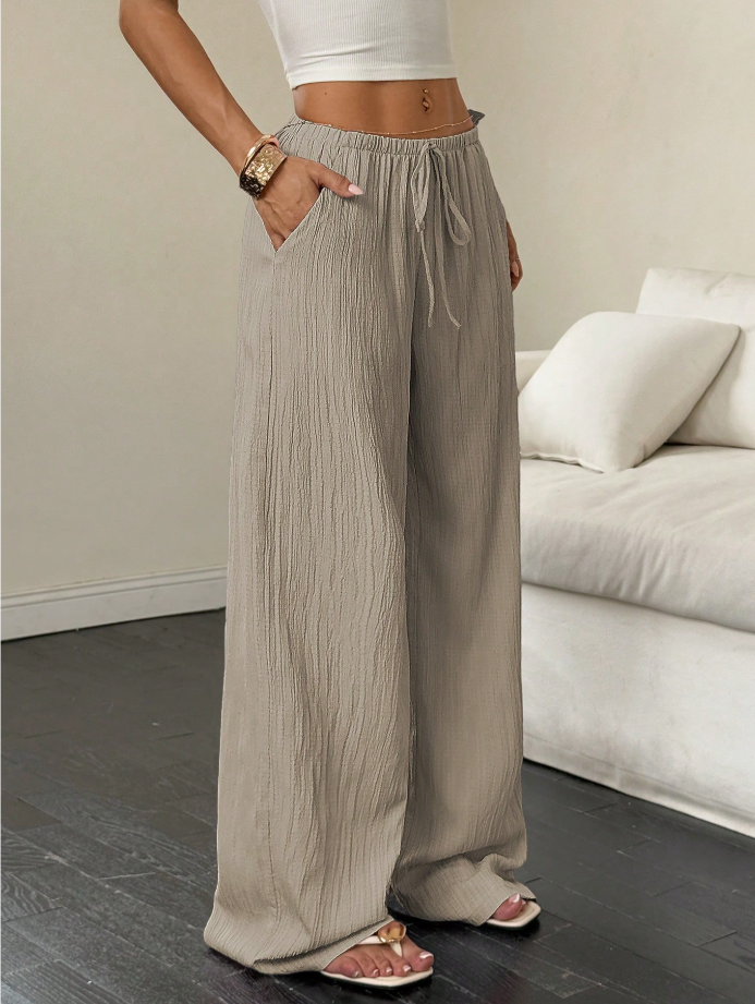 Flirla Women's Casual Versatile Solid Color Wide Leg Pants