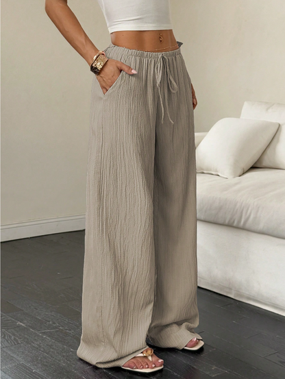 Flirla Women's Casual Versatile Solid Color Wide Leg Pants