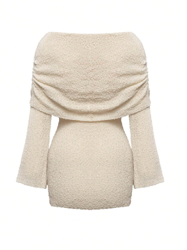 Off-Shoulder Textured Knit Mini Dress