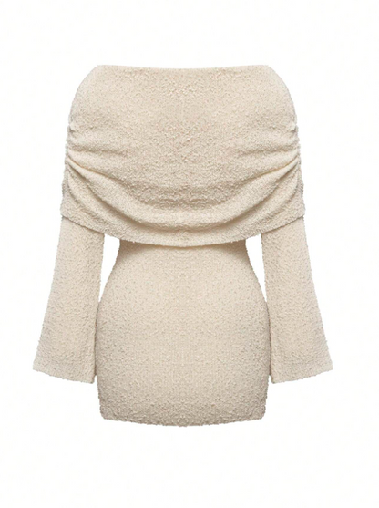 Off-Shoulder Textured Knit Mini Dress