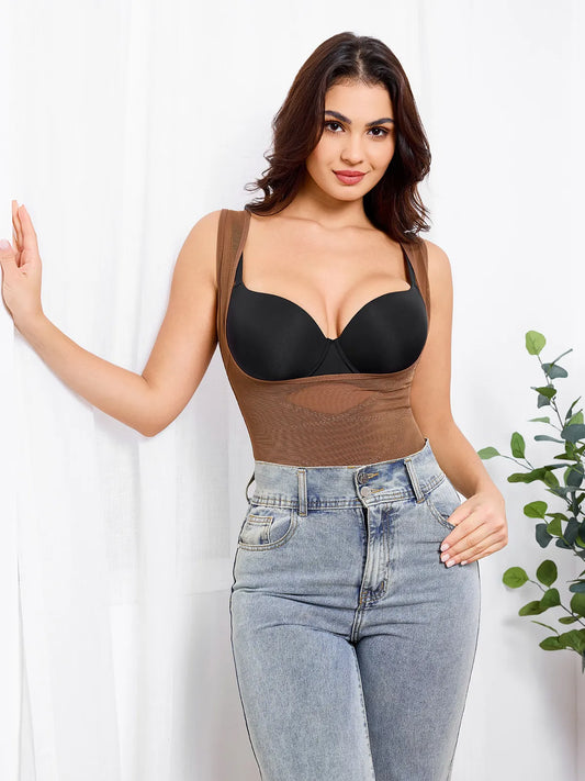 Women Mesh Open Bust Full Body Shapewear