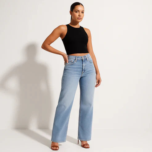 High-Waisted Wide-Leg Light Wash Jeans