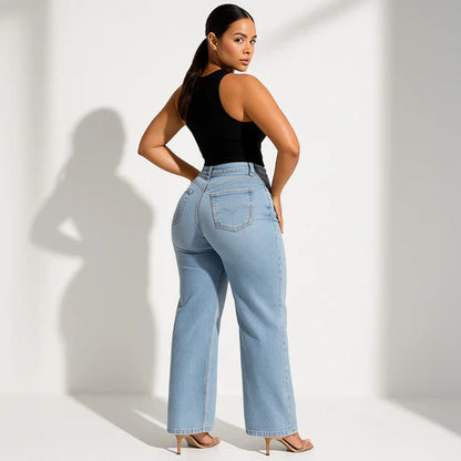 High-Waisted Wide-Leg Light Wash Jeans